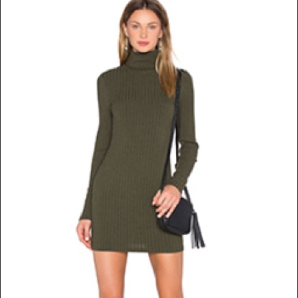 Olive Green Midi Long Sleeve Dress